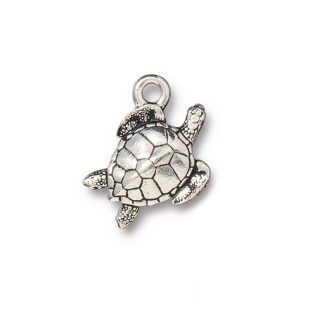 Charms & Solderable Accents Sea Turtle Charm, Silver Plated Pewter, 14mm
